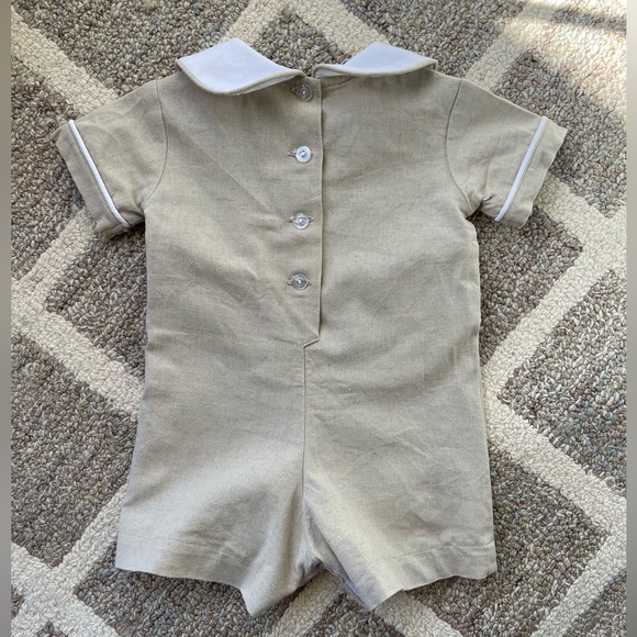 Anvy Kids Peter Pan Collar Taupe Linen Romper Baby Boy Size 3 months - Picture 5 of 6